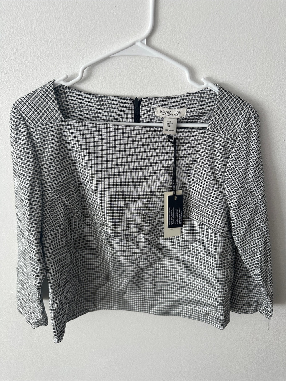 Rachel Zoe Black and White Checked Square-Neck Tunic